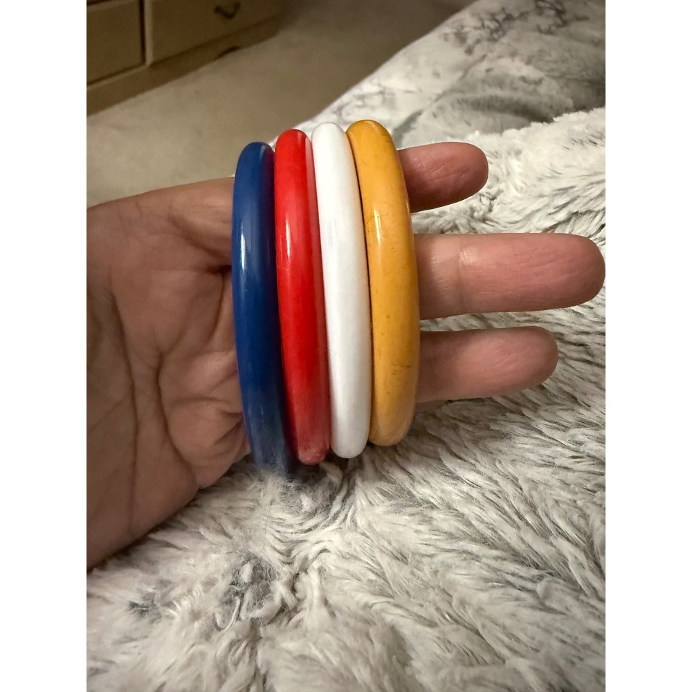 Vintage bakelite Bracelet Set 4 Piece Red Blue White Yellow Stackablete